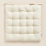 ROOM99 Carmen Stoelkussen, 40 x 40 x 4,5 cm, zitkussen met banden, sierkussen, stoel, vloerkussen, outdoor, indoor, woonkamer, katoen, natuurlijke stof, crème, 1 stuk