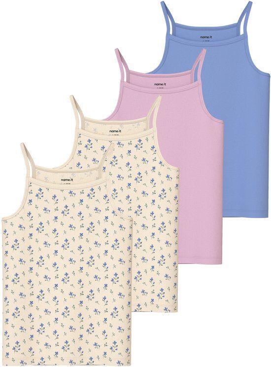 NAME IT NKFSTRAP TOP 4P AOP NOOS Meisjes Onderhemden Buttercream Katoen 134/140