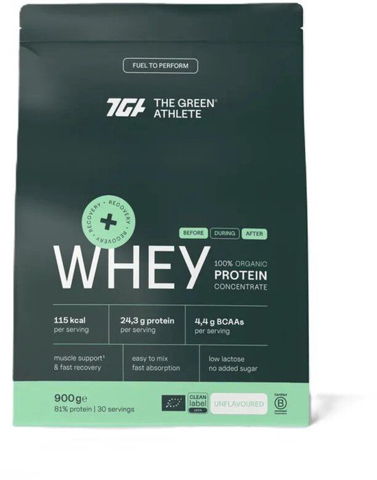 The Green Athlete Whey protein concentrate unflavoured bio 900 Gram