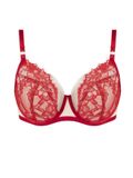 Vivisence Elegante Zachte Beha Met Kant Voor Vrouwen Beugelbeha Met Lifting Effect Verstelbare Bandjes En Goudkleurige Details Vrouwelijke Lingerie Voor Comfort En Ondersteuning, Rood,75F