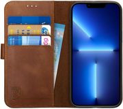 Rosso Deluxe Echt Leer Book Case Hoesje Geschikt voor Apple iPhone 13 Pro | Ruimte voor drie pasjes | Portemonnee Book Case | Met Pasjeshouder | Bruin