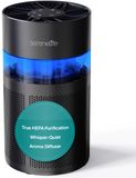 SereneLife Luchtreiniger – Compacte luchtreiniger met aromabox en sfeerverlichting – Hoge filtratie-efficiëntie met 2 snelheden, timer en slaapmodus – Met filtervervangingsindicator (15,2 × 15,2 × 30,5 cm) Zwart