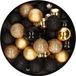 Merkloos / Sans marque Kleine kerstballen - 28x st - zwart/goud - D3 cm - kunststof - kerstversiering