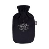 Fashy Warmwaterkruik met fleece-overtrek en glitter waterlelie, zwart, 2 l