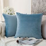 MIULEE Set van 2 fluweelzachte, effen decoratieve vierkante kussenslopen, kussensloop voor bank, slaapkamer, lichtblauw, 40x40 cm
