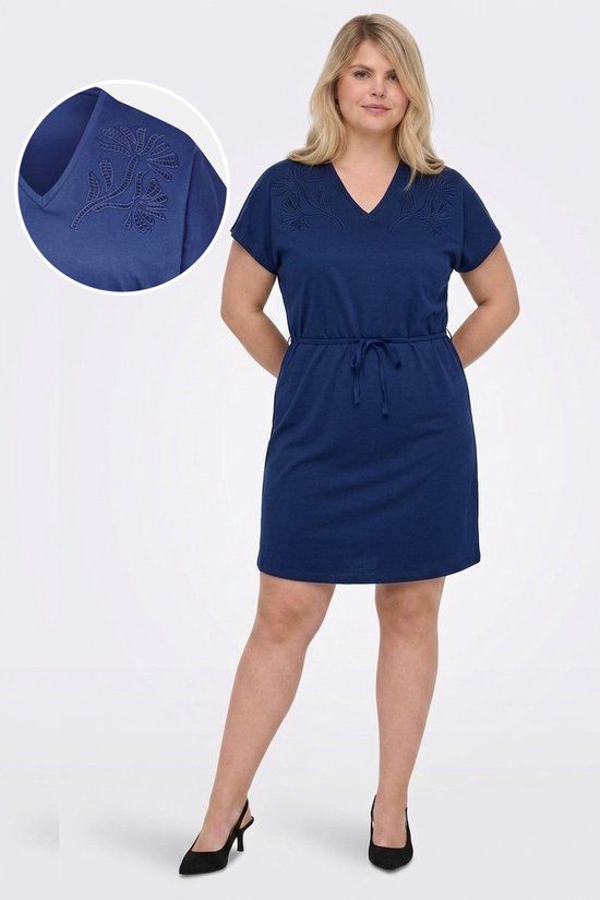 ONLY CARMAKOMA CARSALLY S/S V-NECK ABK DRESS JRS Mini jurk Navy Peony