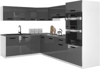 B BELINI GROUP BELINI Keukenblok ITALIA 8 - Keukenmeubel Set 420 cm Grijs Hoogglans met Werkbladen
