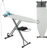 Merkloos Relaxdays strijkplank voor stoomstrijkijzer, 115x39 cm, hoogte verstelbaar, opvouwbaar, wit-zilver