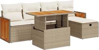 vidaXL 6-delige Loungeset met kussens poly rattan beige