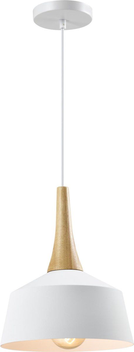 QUVIO Hanglamp Scandinavisch - Wit en Bruin - E27 - Ø 27 cm