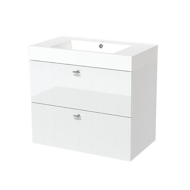 Maxaro Badkamermeubel 80cm Modulo Hoogglans Wit 2 Lades Lamel Wastafel Mineraalmarmer