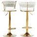 Ensemble de 2 tabourets de bar, velours, réglable en hauteur, doré, beige