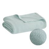 Madison Park Versgesponnen mandweef luxe katoenen deken, blauw, 274 x 229 cm, kingsize, mandweef, premium zacht en behaaglijk, 100% katoen, geschikt voor bed, bank of sofa