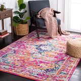 Safavieh Boho tapijt voor woonkamer, eetkamer, slaapkamer, Madison Collection, korte pool, fuchsia en goud, 155 x 155 cm