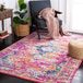 Safavieh Boho tapijt voor woonkamer, eetkamer, slaapkamer, Madison Collection, korte pool, fuchsia en goud, 155 x 155 cm
