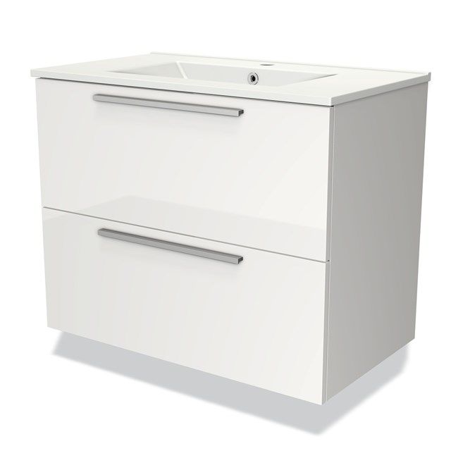 Maxaro Badkamermeubel 80cm Modulo Hoogglans Wit 2 Lades Vlak Wastafel Keramiek