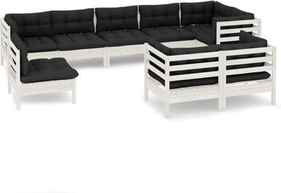 vidaXL 9-delige Loungeset met kussens massief grenenhout wit