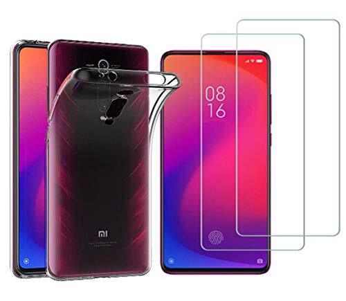 NOVAGO compatibel met Xiaomi Mi 9T / 9T Pro - 2 screen protectors gemaakt van gehard glas + 1 beschermhoes, zacht, transparant en resistent, schokbestendig