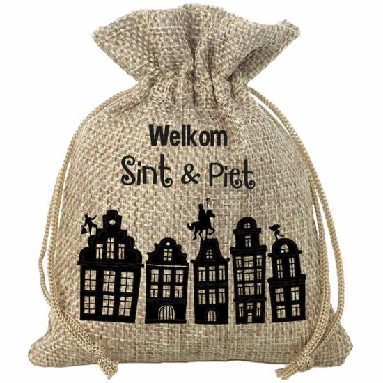 Folat Cadeauzakje 'Welkom Sint & Piet' - 18 x 25 cm - Bruin - Jute