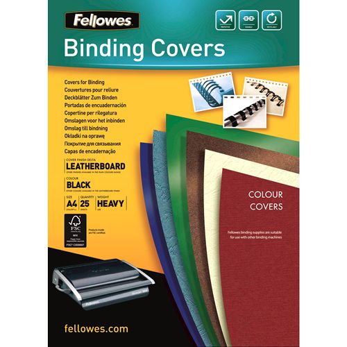 Fellowes Dekbladen leatherlook FSC - Zwart - 25 stuks