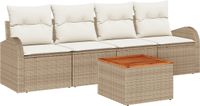 vidaXL Tuinbank Set met Kussen 5 Stuks Beige Poly Rattan