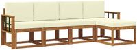 vidaXL - Bank loungeset - 5 zitplekken - Natuurlijk en crème - Acacia hout