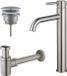 Fortifura Calvi Ensemble de robinetterie de lavabo - robinet de lavabo surélevé - bouchon toujours ouvert - siphon design abaissé - PVD - acier inoxydable brossé