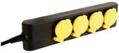 Perel Stekkerdoos, 4 klapdeksels, 4 stopcontacten met penaarde (type E), kabel 1.5 m, 3G1.5, voor binnen en buiten, zwart/geel