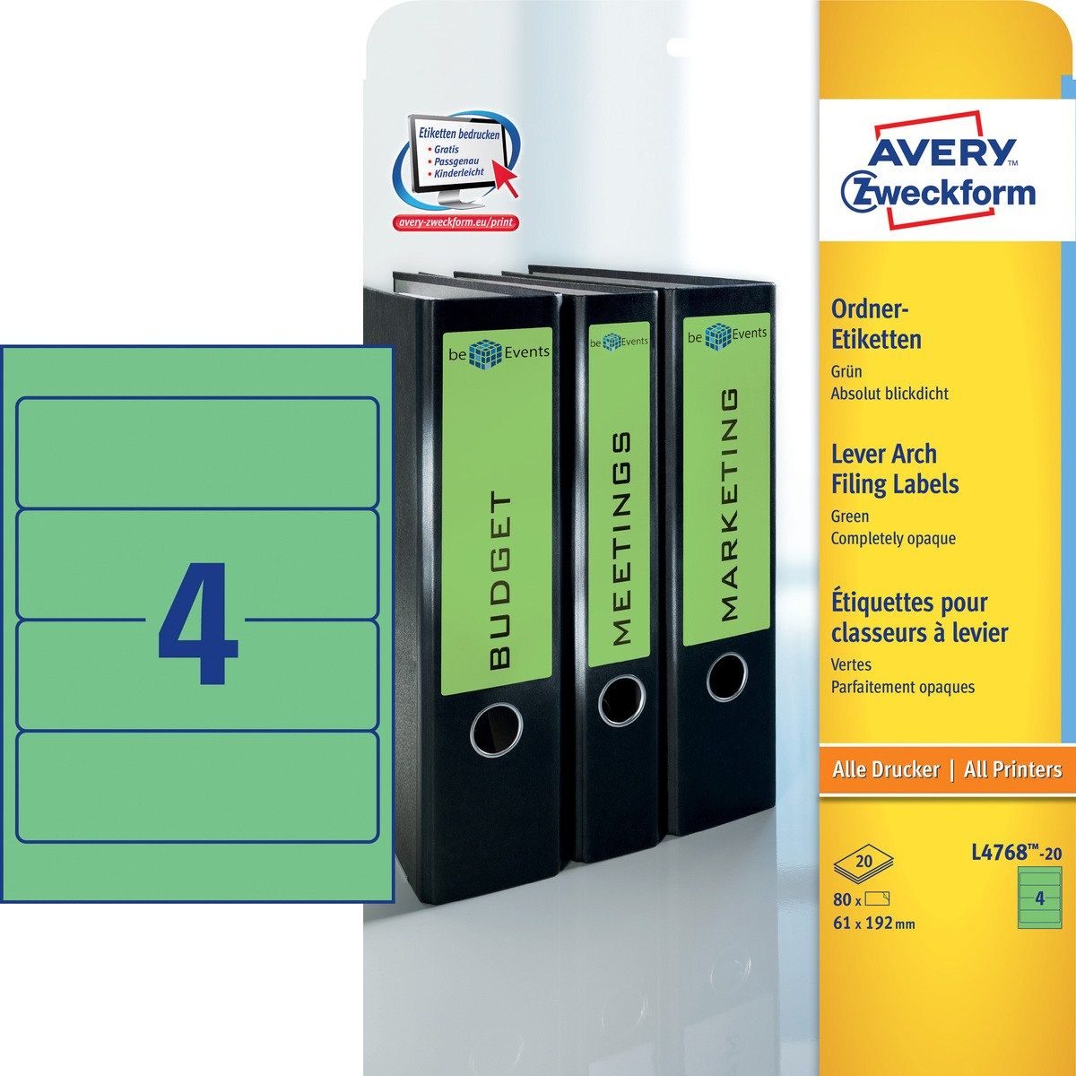 Avery Ordnerrugetiketten - groen - 192,0 x 61,0 mm - permanent klevend