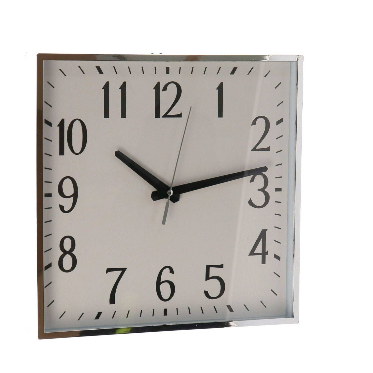 Gerim Wandklok vierkant zilver 29 cm - Wit - Kunststof