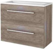 Basic-Line Start 39 Badkamermeubelset - Ondiep - 80 x 39 cm - Met Grepen - 2 Lades - Acryl Wastafel - Zonder Kraangat - Scotch Oak