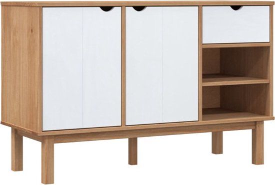 vidaXL Dressoir OTTA 114x43x73,5 cm Massief Grenenhout Bruin en Wit