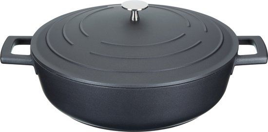 MasterClass Braadpan Laag - 28cm, 4 Liter - Gietaluminium - Zwart