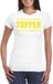Bellatio Decorations Verkleed T-shirt voor dames - topper - wit - geel glitters - feestkleding XS