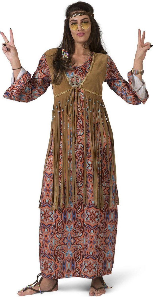Funny Fashion Hippie Kostuum Roze Jaren 60 Vrouw Polyester - 8712364362244