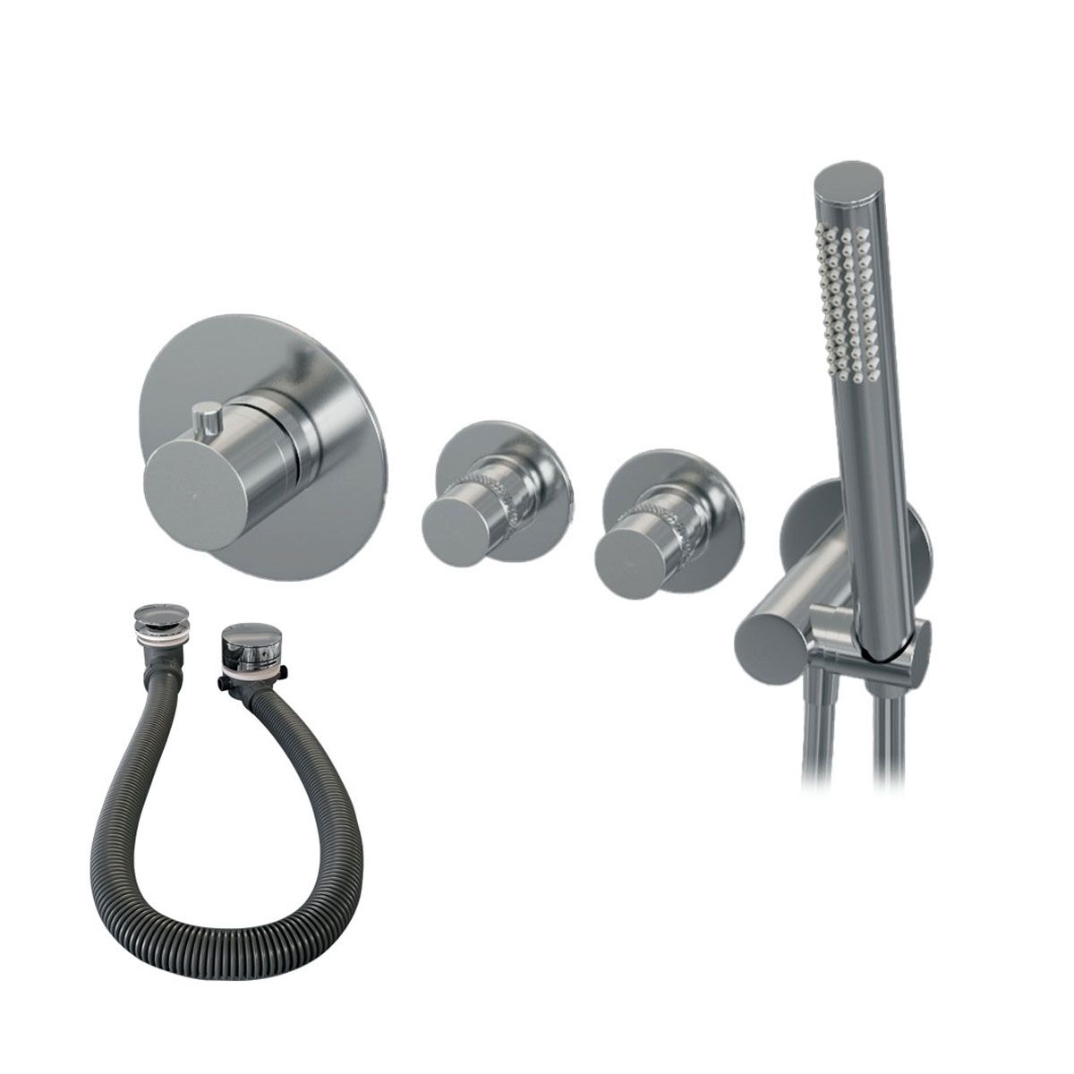 Brauer Thermostatische Inbouw Badkraan Rond Glans Chroom 2 Greeps 4 Gats met Staafhanddouche en Badvulcombinatie