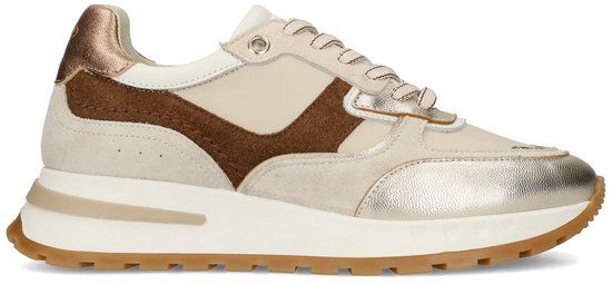 Manfield - Dames - Gouden leren sneakers met multicolor details - Maat 40