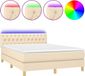 vidaXL Boxspringbed met matras en LED-verlichting, crème kleur, 140x200 cm, gestoffeerd