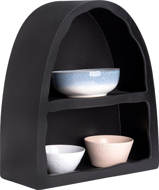QUVIO Wandkast zwart - Rond vakkenrek - Boogvorm kastje - Design muurplank