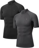DANISH ENDURANCE Korte Mouw Compressie Top Heren - Onderlaag Shirt - Ademend Mesh - 2-Pack - Zwart/Grijs - Maat L