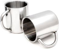 [merknaam] Set van 2 bekers/thermosbekers van roestvrij staal, dubbelwandig, geïsoleerd, 220 ml, zilver