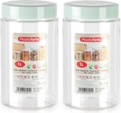 PLASTICFORTE Voorraadpot/bewaarpot - 2x - 1L - kunststof - mint groen