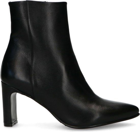 Manfield Zwarte leren enkellaarsjes met hak - Maat 40