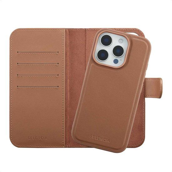 Selencia Olyn Uitneembare Bookcase met MagSafe voor de Apple iPhone 16 Pro - Bruin