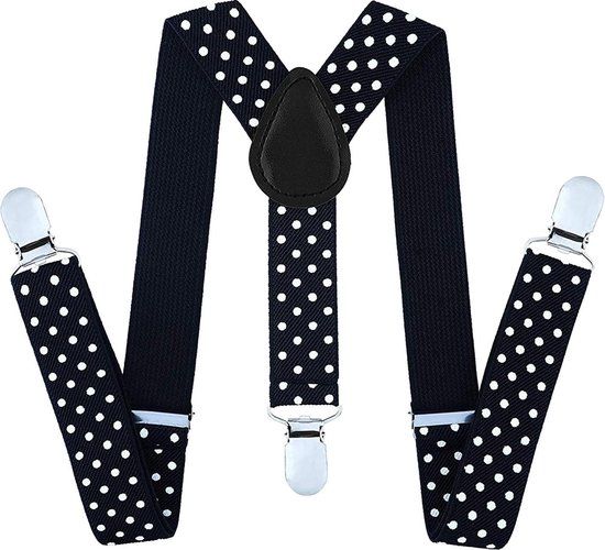 Fako Fashion® Kinder Bretels - Zwart Met Witte Stippen - 65cm - Unisex