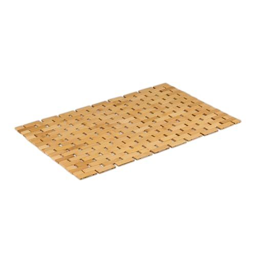 Relaxdays badmat bamboe, 60 x 40 cm, antislip, oprolbaar, van bamboe, naturel