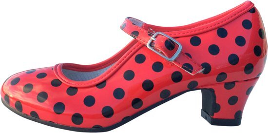 Spaansejurk NL Spaanse schoenen rood zwart glossy maat 26 binnenmaat 17 cm bij jurk