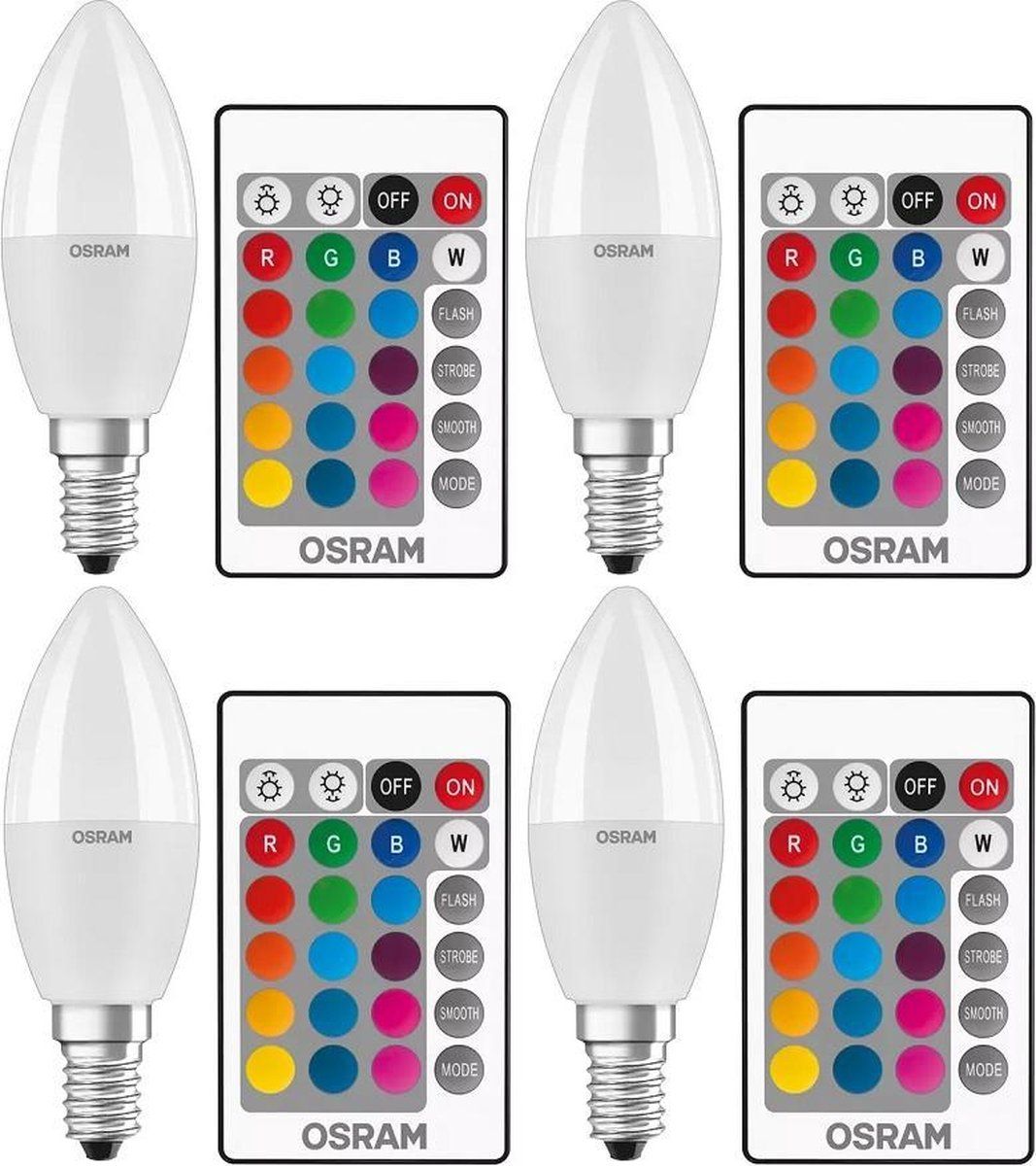 Osram 4 stuks LED kaarslamp E14 5.5W/RGBW incl. afstandsbediening