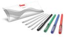 Pentel BX460 iZee Balpen, 4 kleuren, met vullingen, verschillende kleuren, kleur van de behuizing komt overeen met de schrijfkleur, dop met metalen clip, lijndikte 0,5 mm = diameter:
