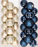 Kaemingk B.V. Petites boules de Noël - 32x pcs - champagne et bleu foncé - D4 cm - plastique - décoration de Noël
